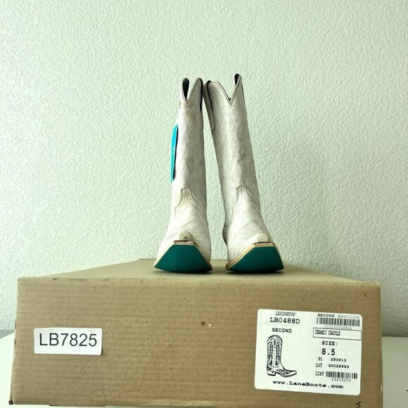 Lane LEXINGTON Women Cowboy Boots 8.5 White Leather Western Cowgirl Mid Calf - Picture 13 of 14